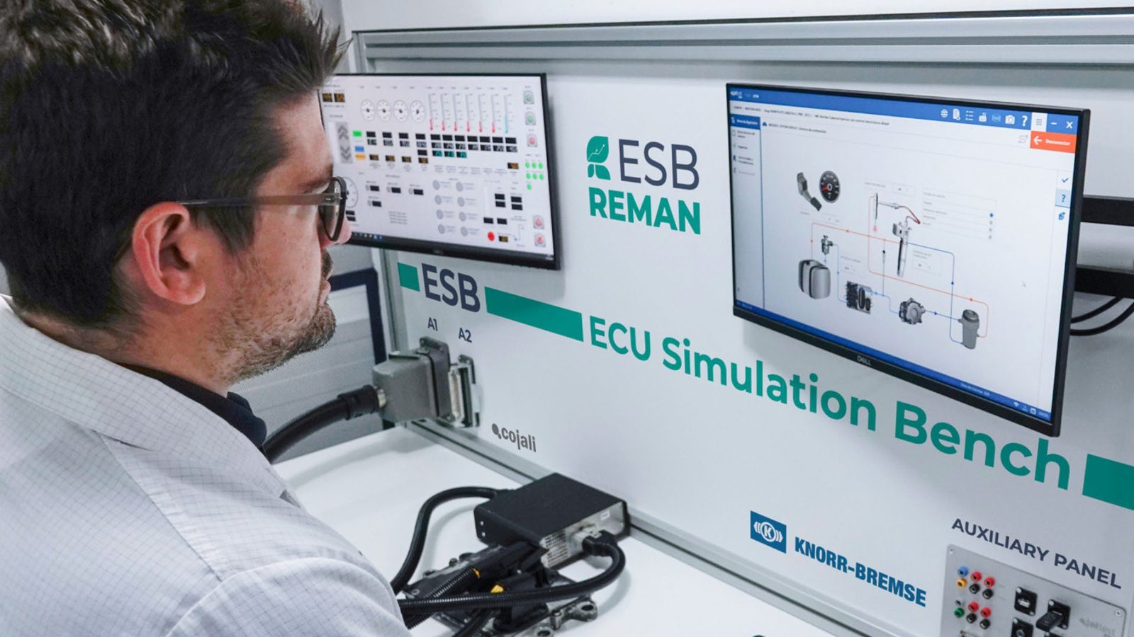 Technician evaluating an electronic control unit on the Jaltest ESB ECU Simulation Bench